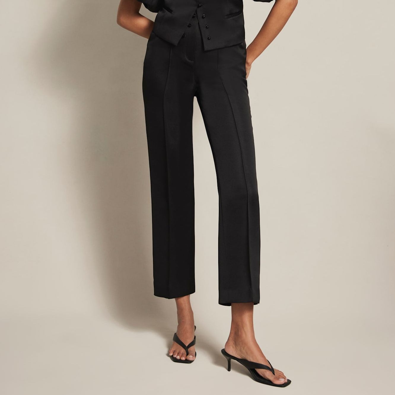 Black Satin Slim Trousers
