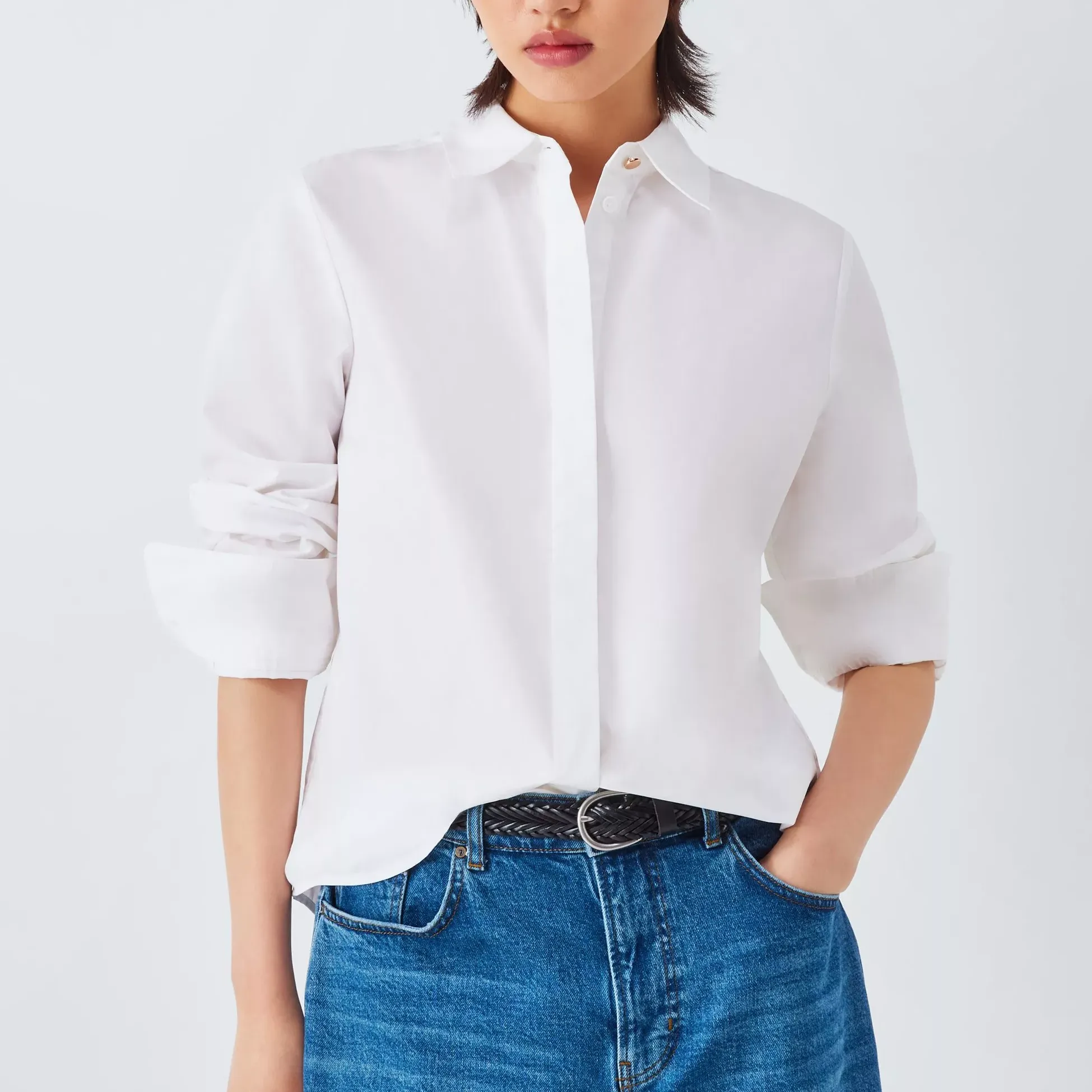 John Lewis Cotton Poplin Shirt, Off White
