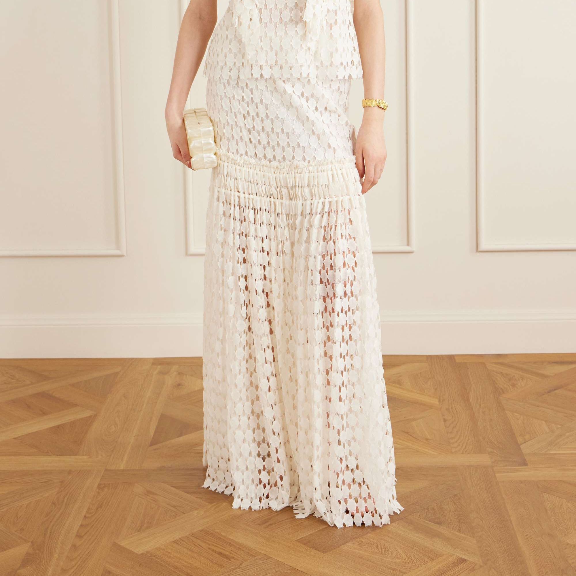Aris Pleated Cotton-Blend Lace Maxi Skirt