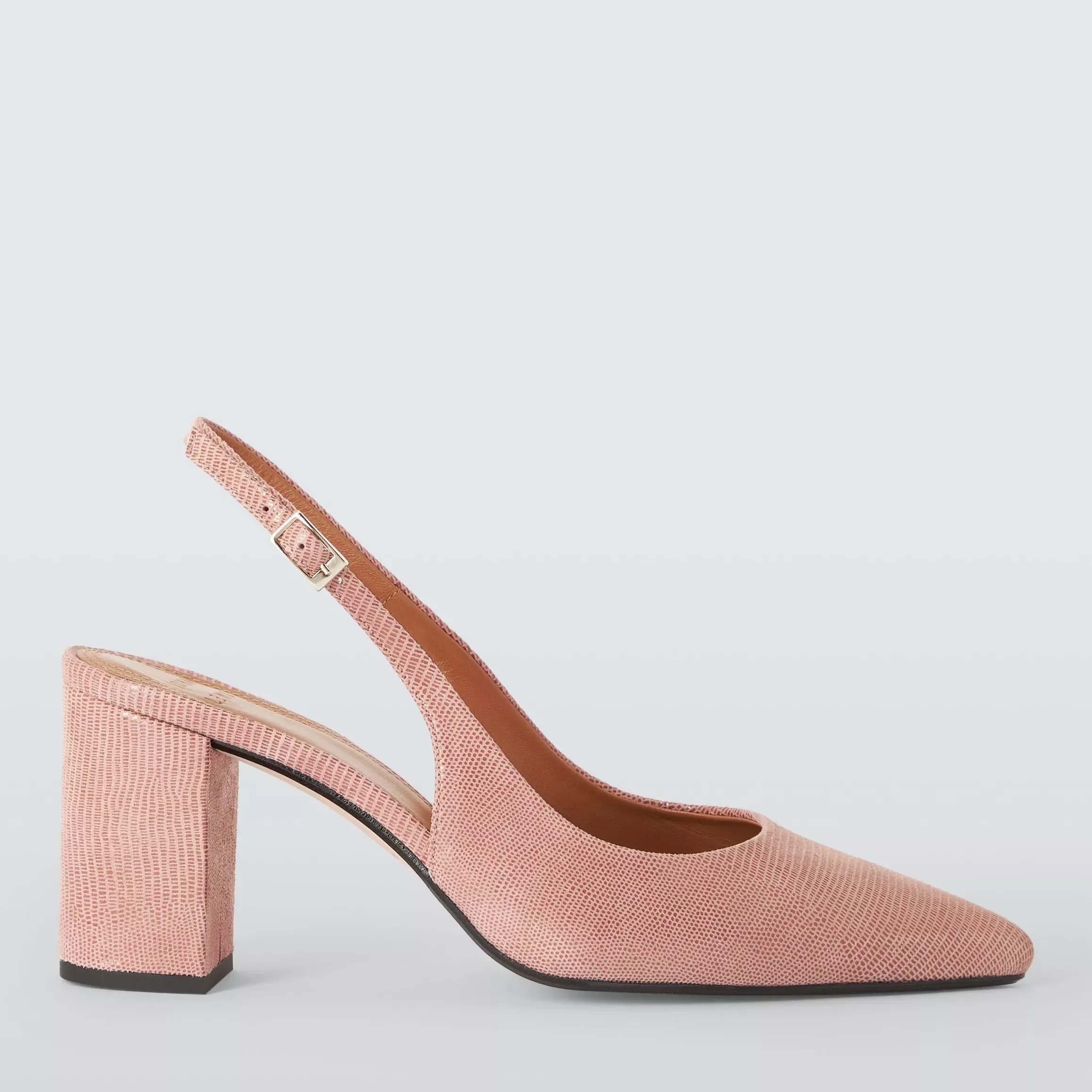 John Lewis Cinnamon Leather Block Heel Slingback Court Shoes, Rosa