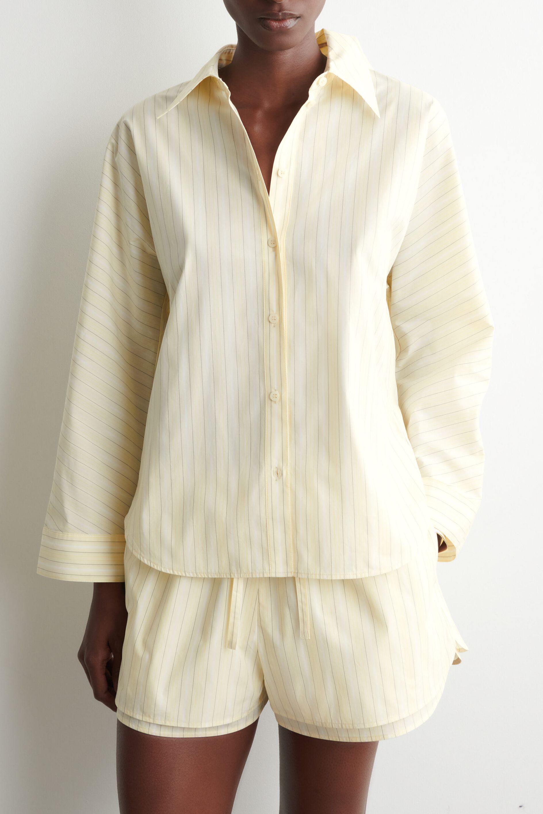 Pleated Striped Cotton Shirt