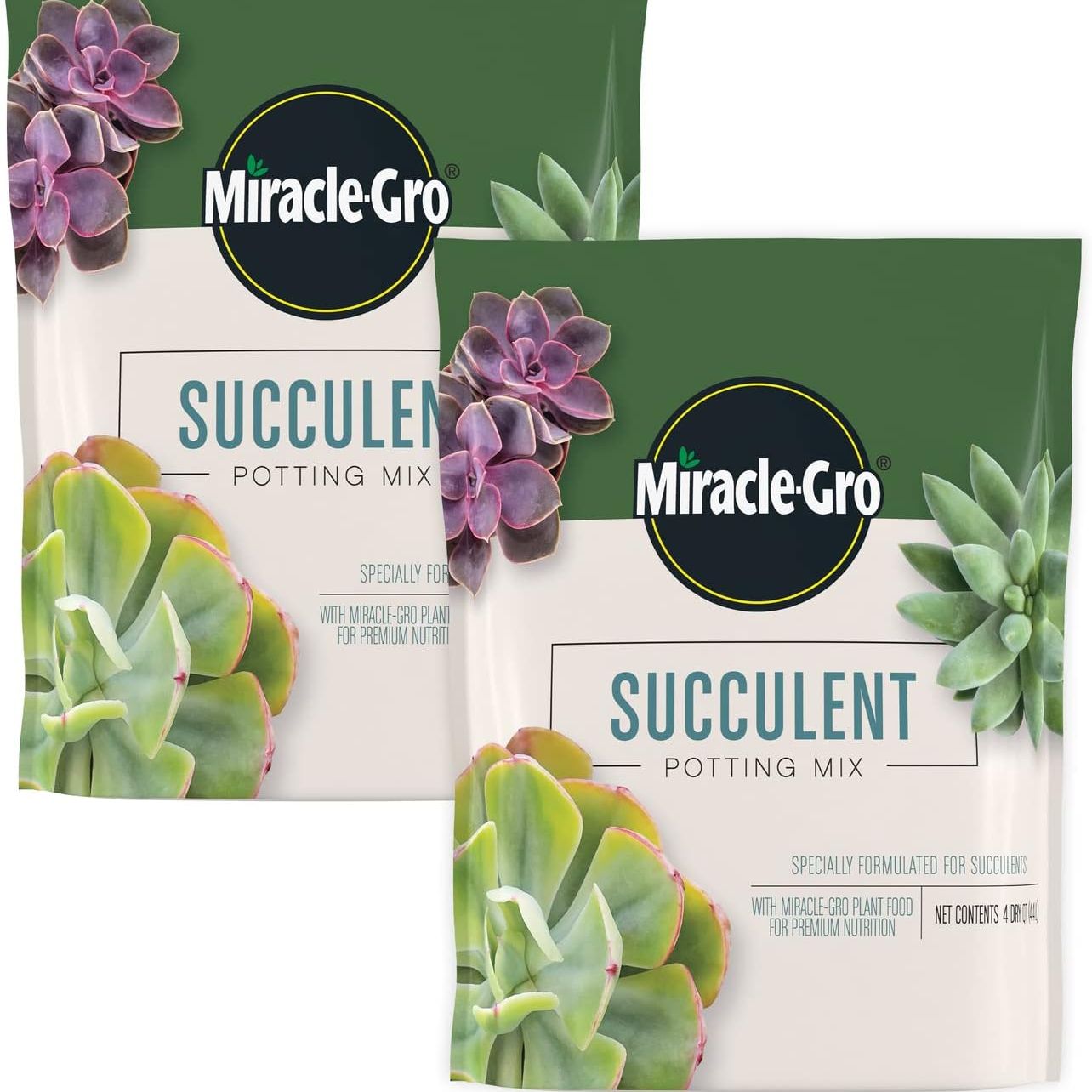 Miracle-Gro Succulent Potting Mix - Fertilized Soil With Premium Nutrition for Indoor Succulents, 4 Qt. (2-Pack)