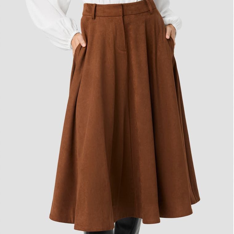 Sonja Faux Suede Flare Midi Skirt