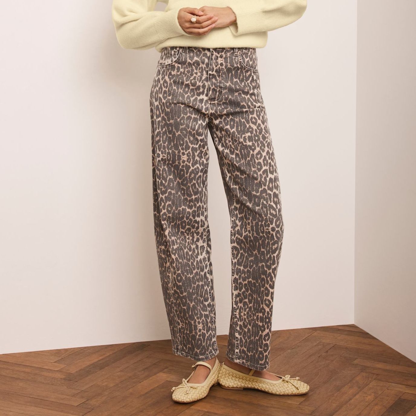 Leopard Print Barrel Leg Jeans