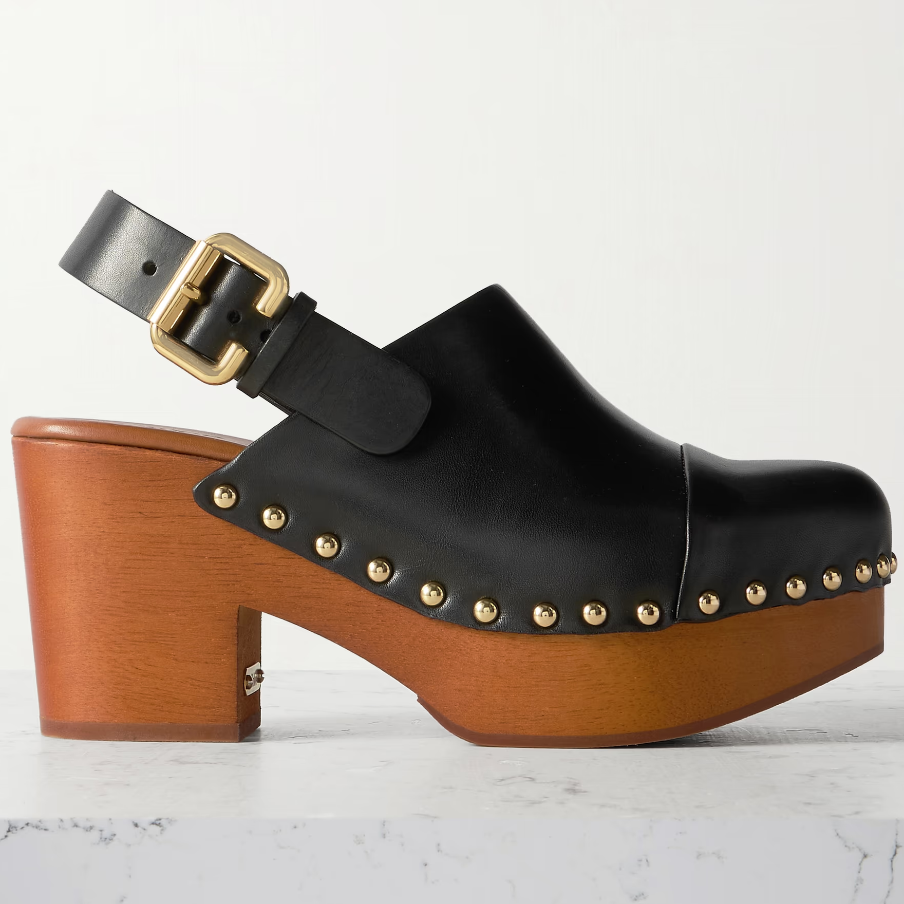 Chlo&amp;eacute;, Jeannette Studded Leather Slingback Platform Clogs