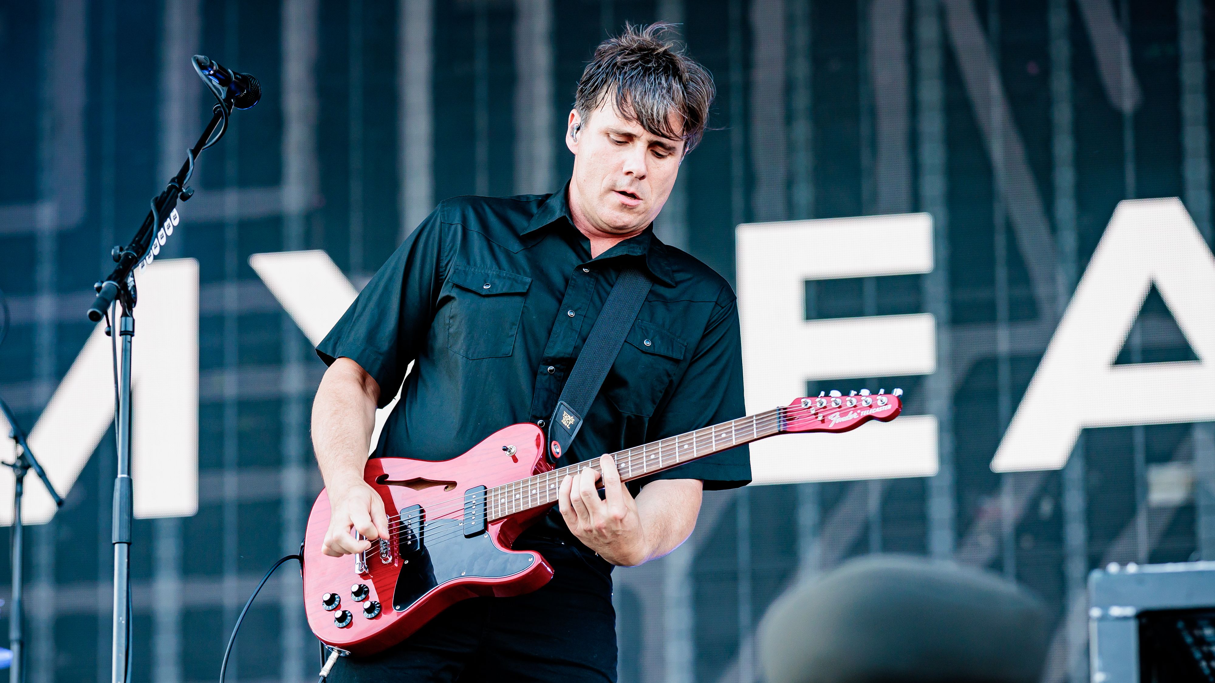MILAN, ITALY - JUNE 24: Jim Adkins of Jimmy Eat World opens for Linkin Park at the I-Days Festival at Ippodromo Snai La Maura on June 24, 2025 in Milan, Italy. (Photo by Sergione Infuso/Corbis via Getty Images)