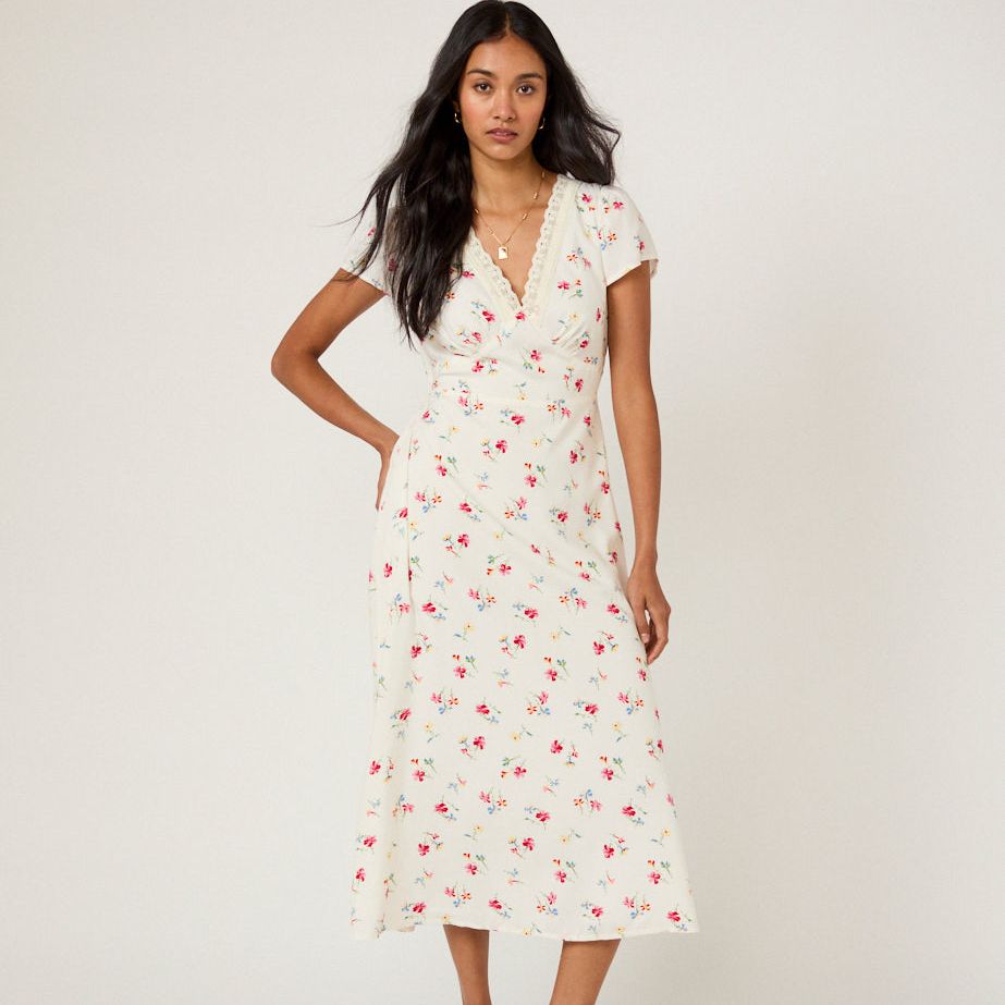 White Floral Kacey Midi Dress