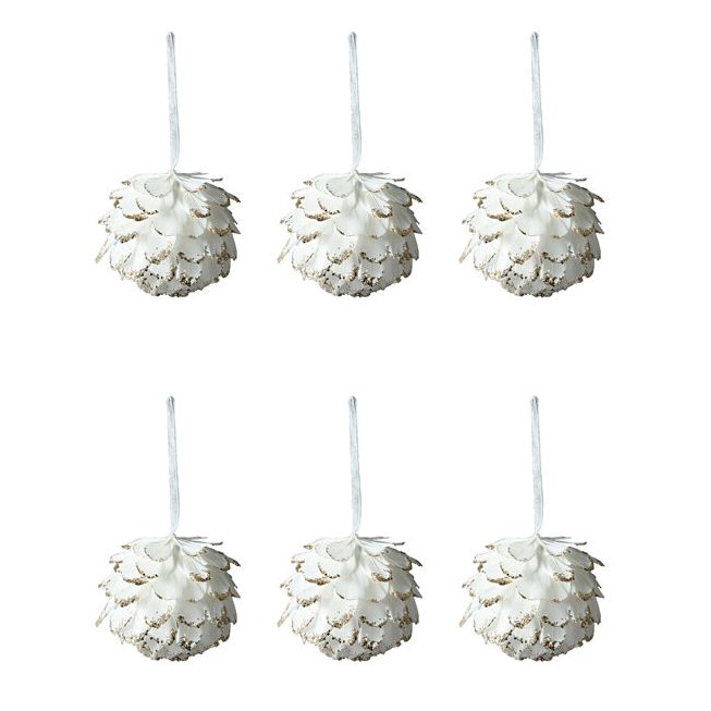 Everly Quinn White Feather Christmas Ornament, Hanging Feather Balls for Christmas Tree, Holiday, Wedding, Party &amp;amp; Year-Round Home D&amp;eacute;cor, 5.5&quot; Diameter, Pack of 6 | Wayfair