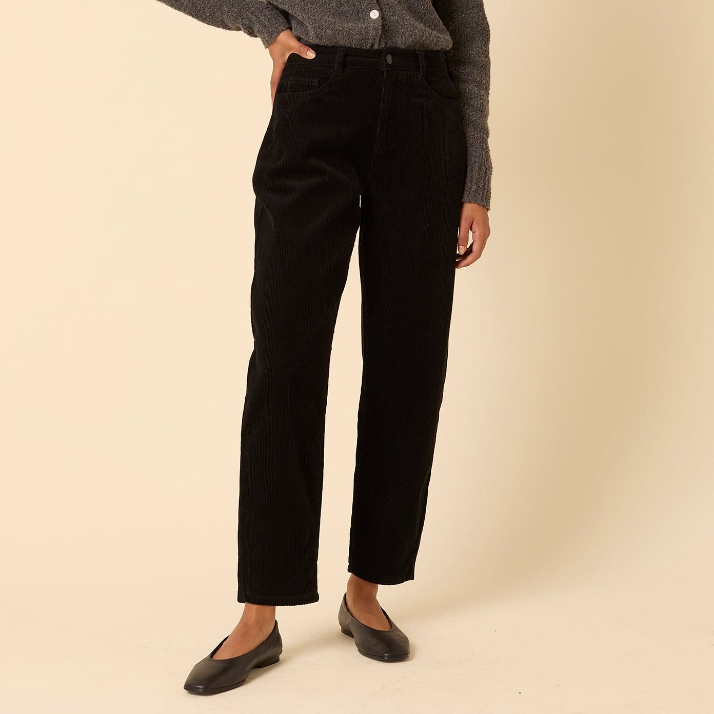 Black Cord Putney Barrel Leg Jeans