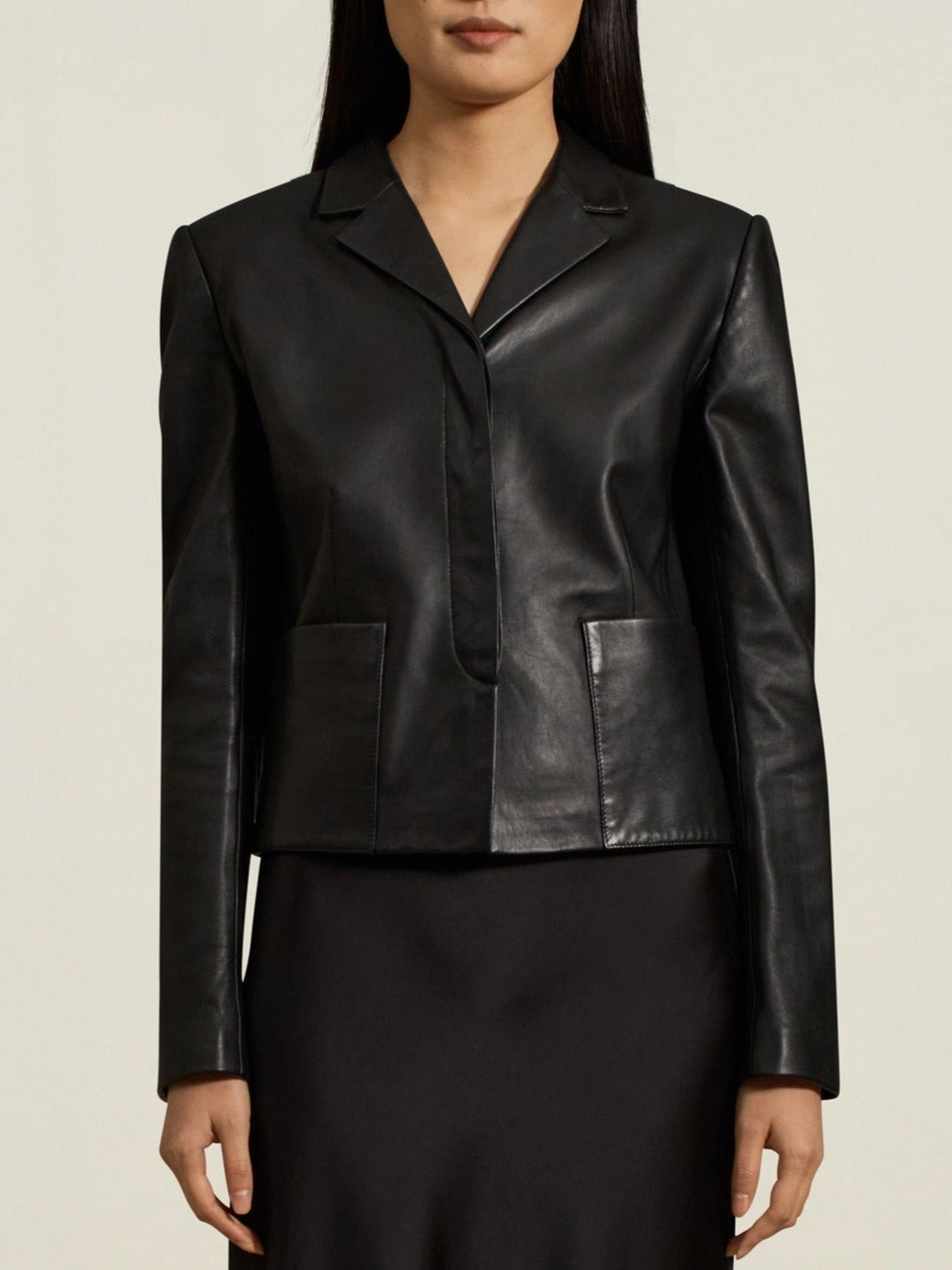Sloane Shrunken Blazer in Black Leather
