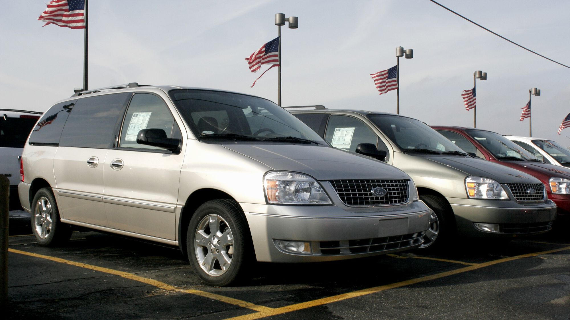 Ford Windstar minivans are seen at a dealership in Detroit.