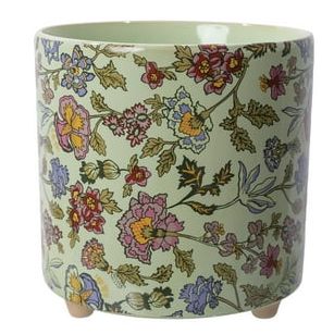 Beautiful 8" Sage Wildflower Footed Ceramic Planter by Drew Barrymore