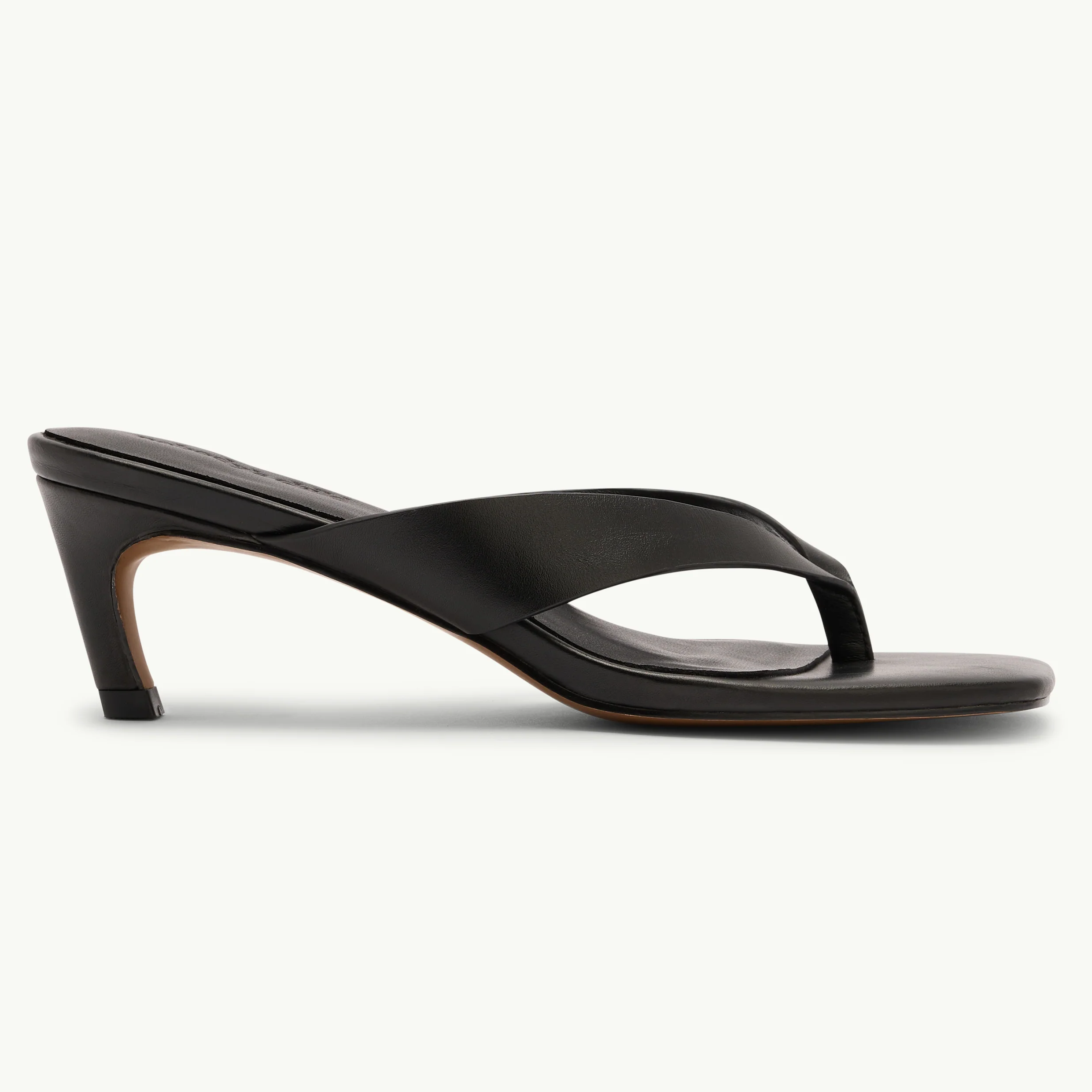 Nobody's Child, Black Leather Thong Sandal Kitten Heels
