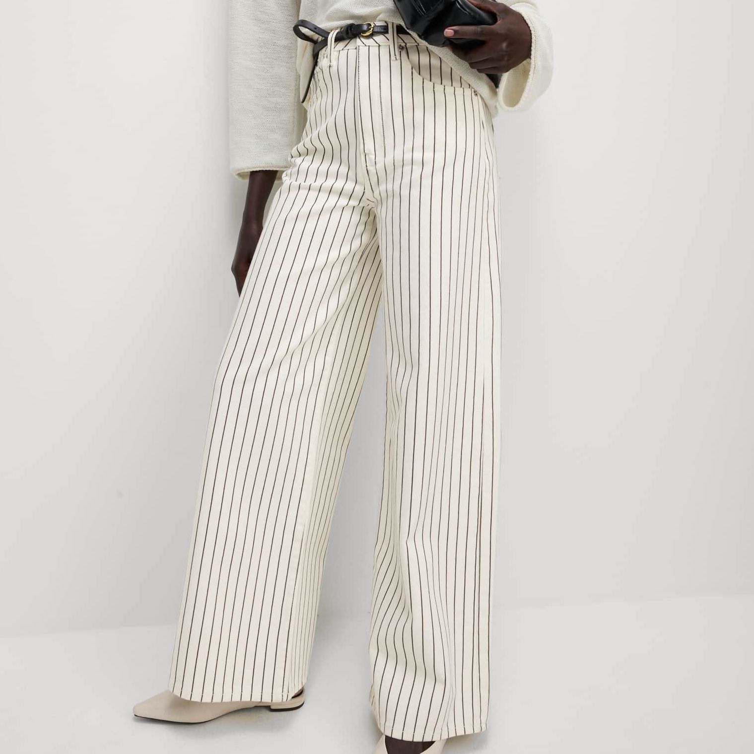Pure Cotton Striped Wide Leg Trousers