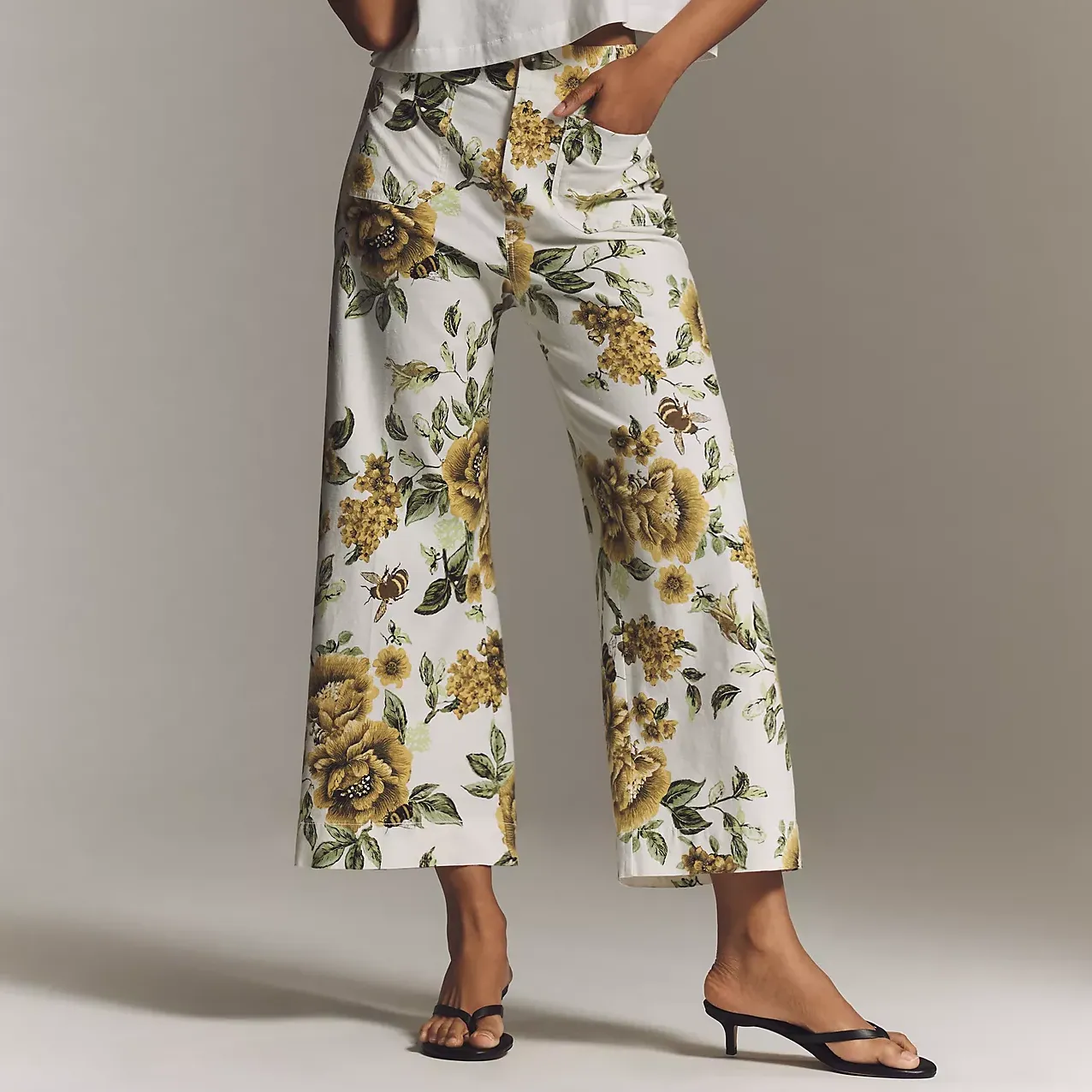 The Colette Cropped Wide-Leg Trousers by Maeve: Printed Linen Edition