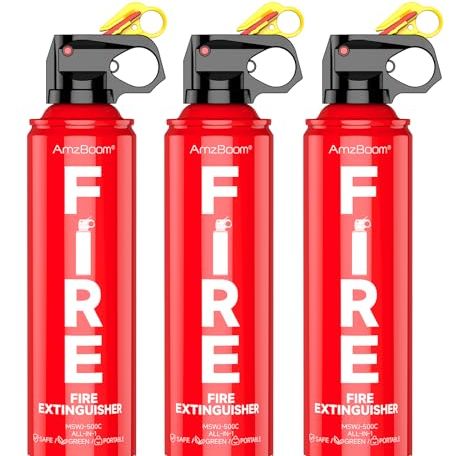 Amzboom Fire Extinguisher for Home, Car, Kitchen, and Boat 3-Pack, Portable Extinguishing Aerosol Spray Compact A, B, C, K &amp;ndash; Includes Mounting Brackets for Easy Access.