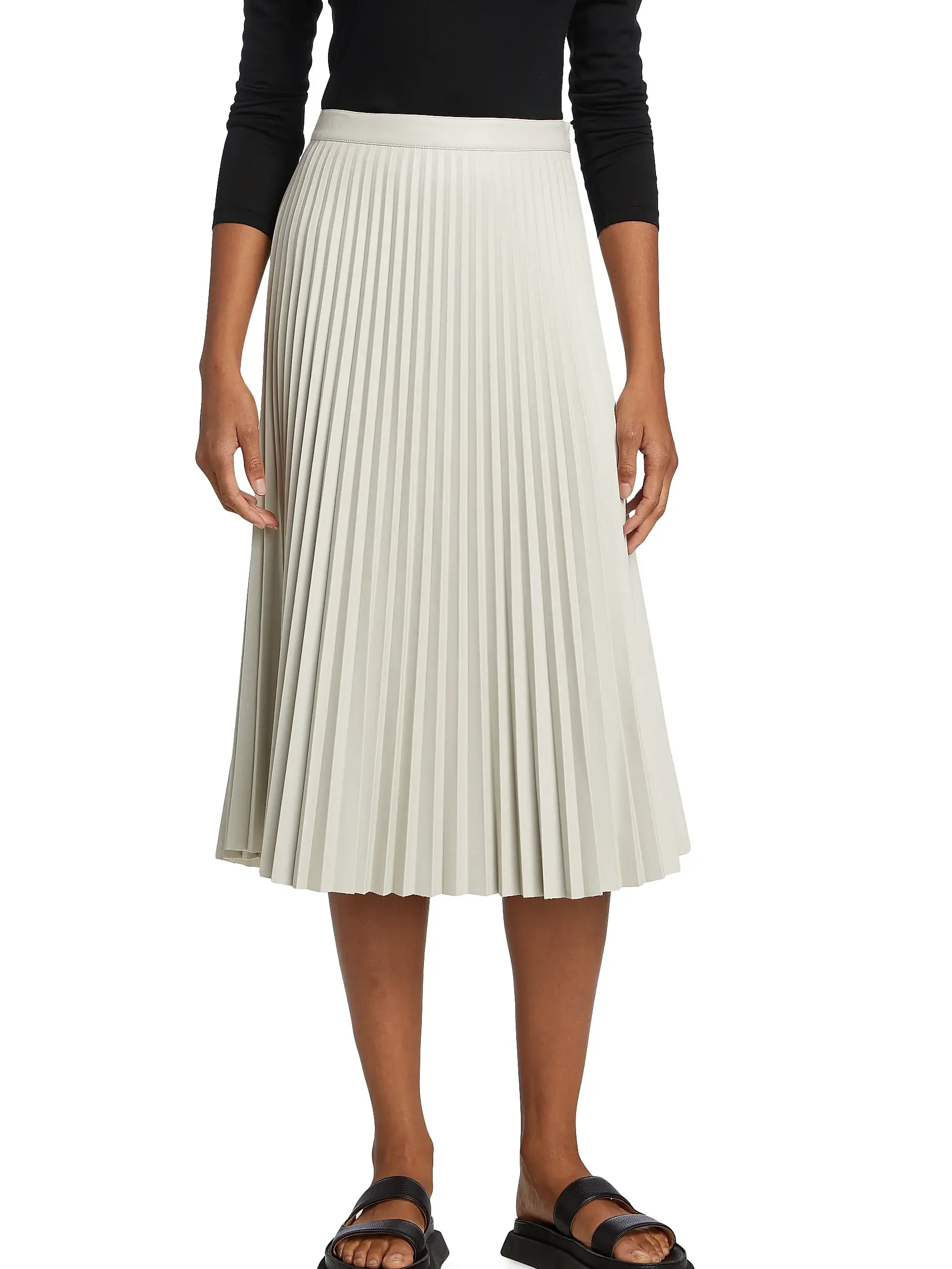 Pleated Faux-Leather Midi-Skirt
