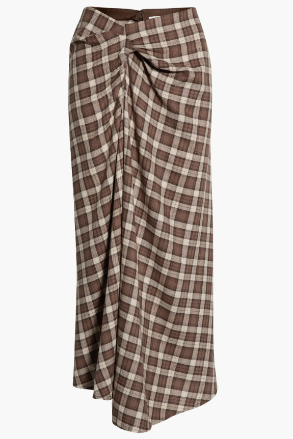 WAYF, Laurel Plaid Drape Detail Cotton Skirt