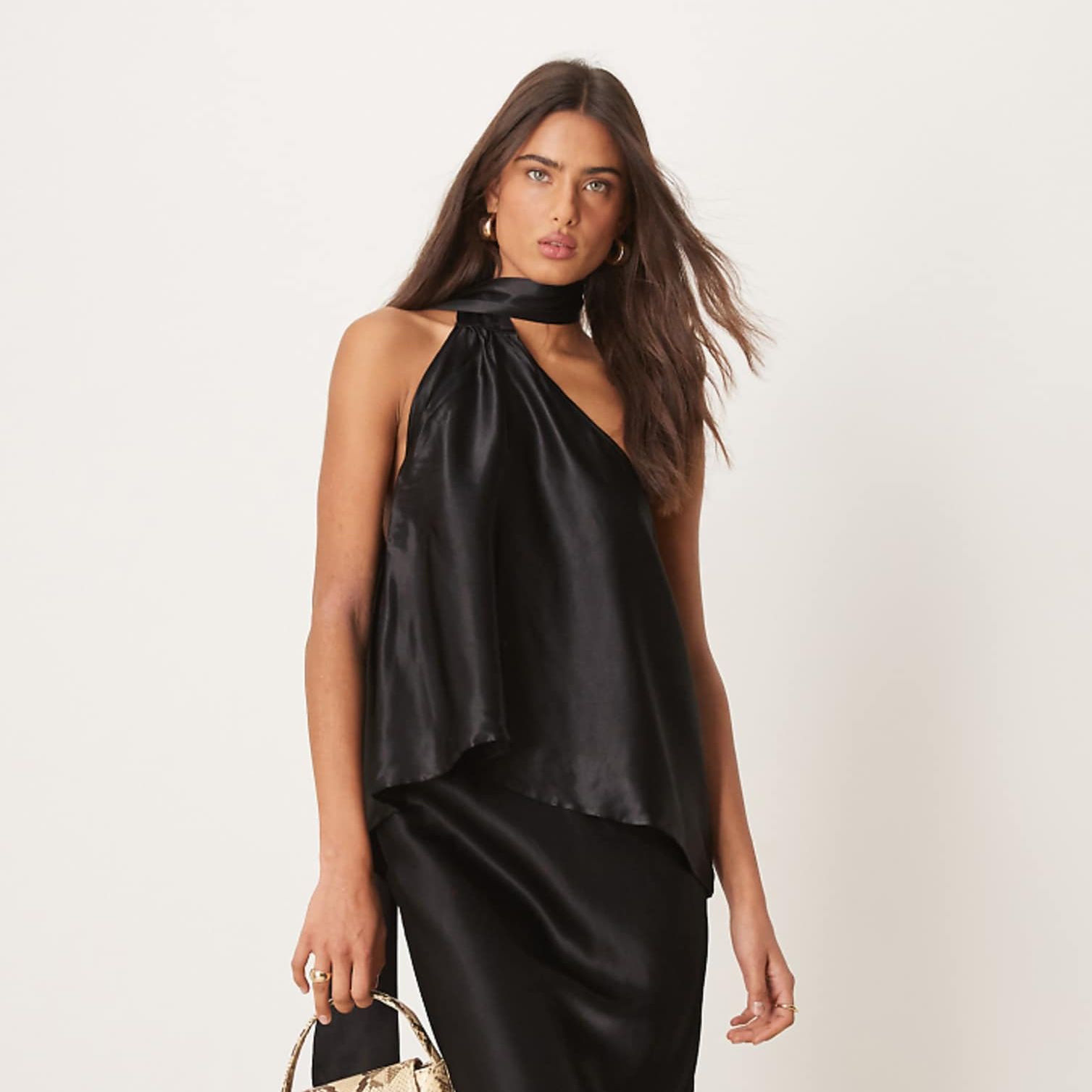 Asos Design Satin Scarf Neck Top in Black
