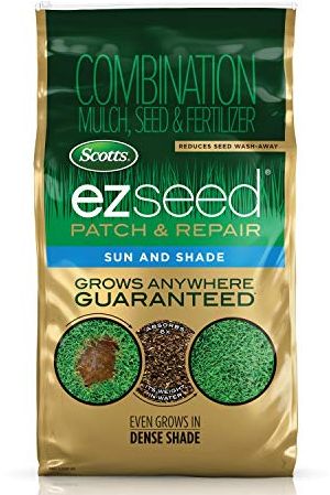 Scotts Ez Seed Patch &amp;amp; Repair for Sun and Shade Combination Mulch, Sun and Shade Grass Seed and Fertilizer for Bare Spots and Repair, Grows Anywhere, 10 Lbs.