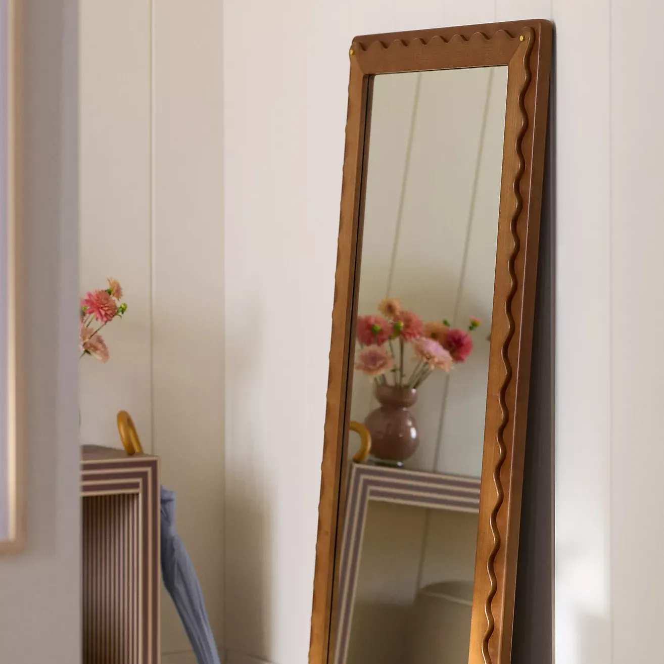 Ziggy Wood Scalloped Floor Mirror