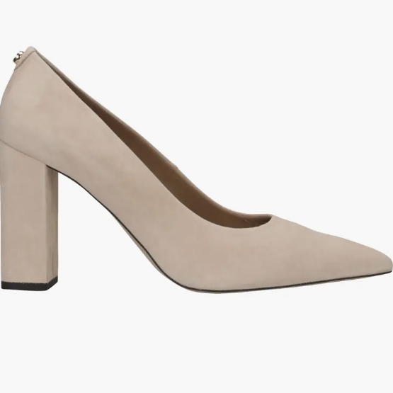beige suede court pumps