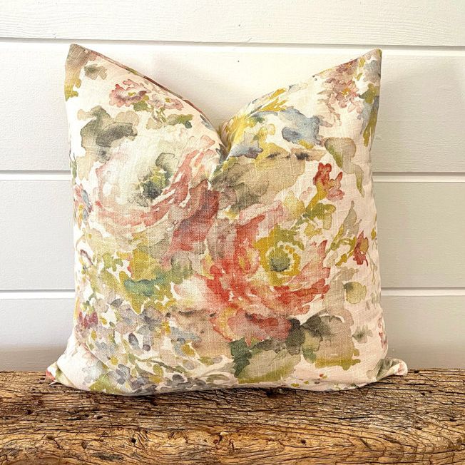 That Dutch Girl Pink Blush Linen Floral Pillow | Wayfair