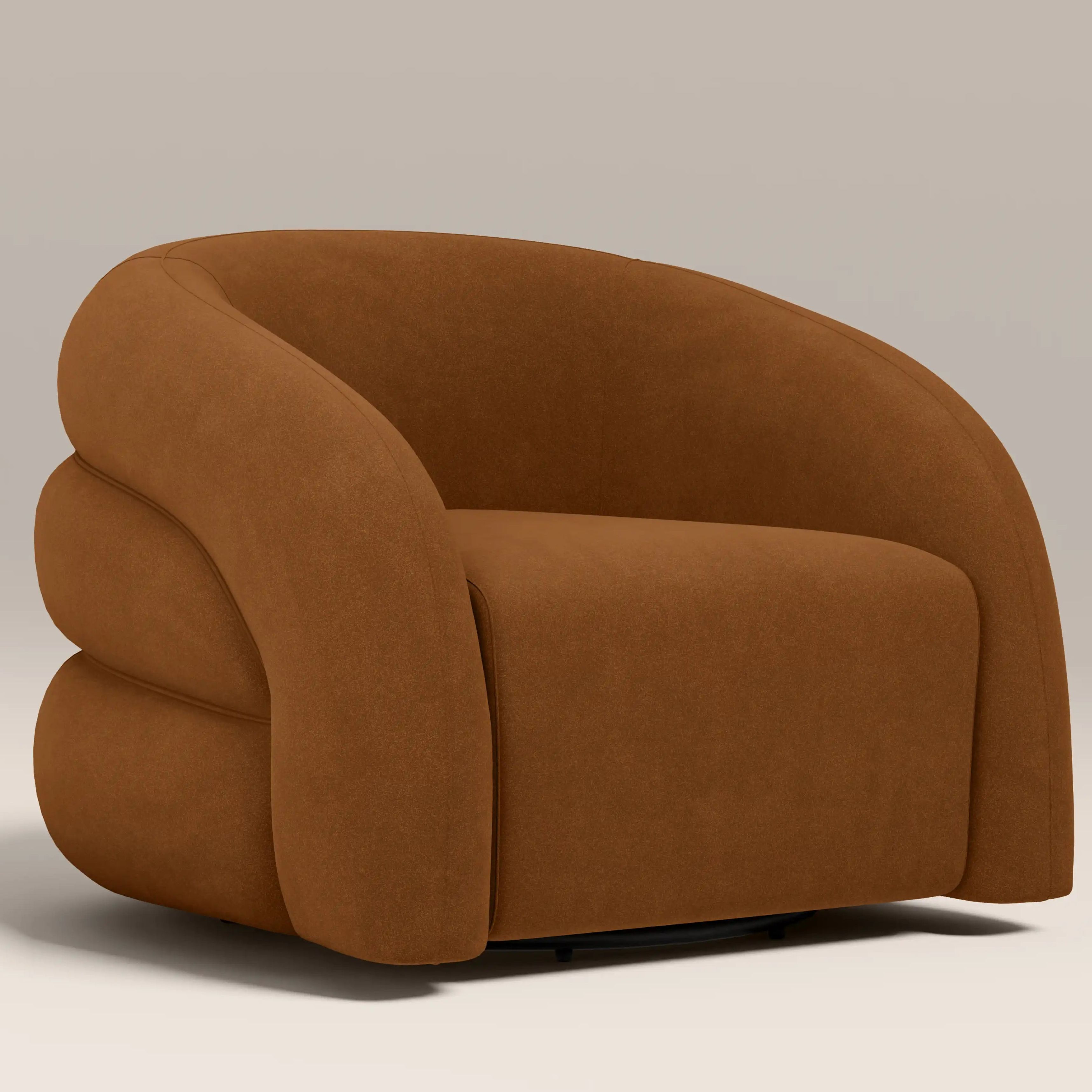 Chaplin Swivel Accent Chair | Caramel Brown Sustainable Mohair Velvet &amp;amp; Walnut
