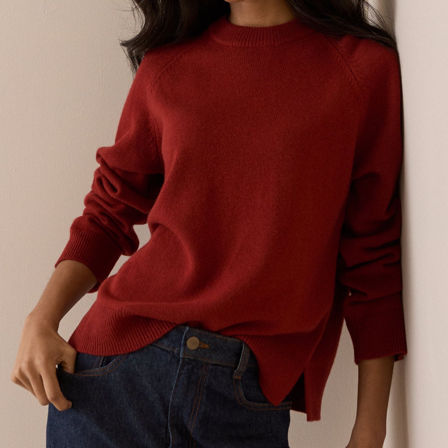 Rust Red Raglan Sleeve Wool Jumper