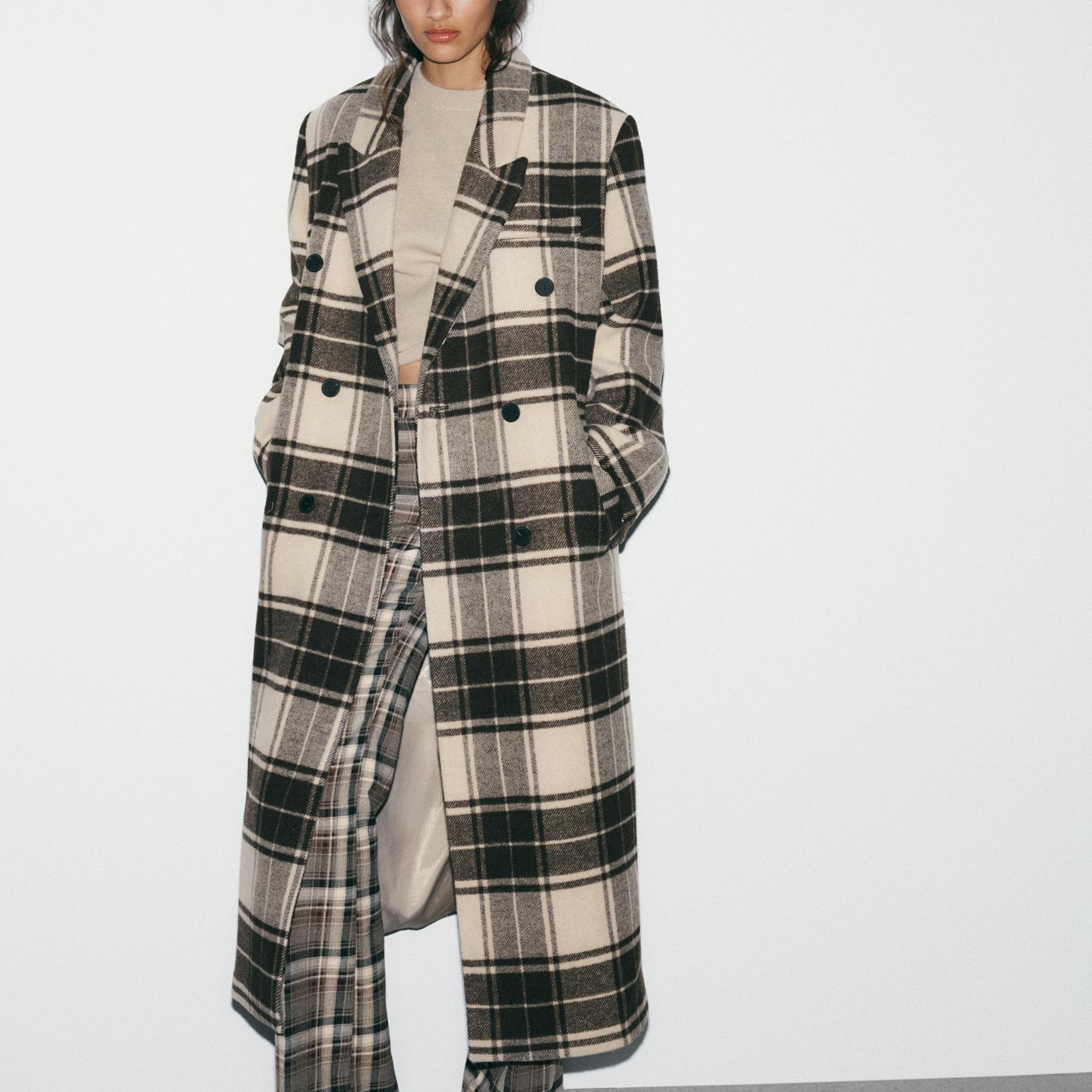 Extra-Long Checked Wool Coat