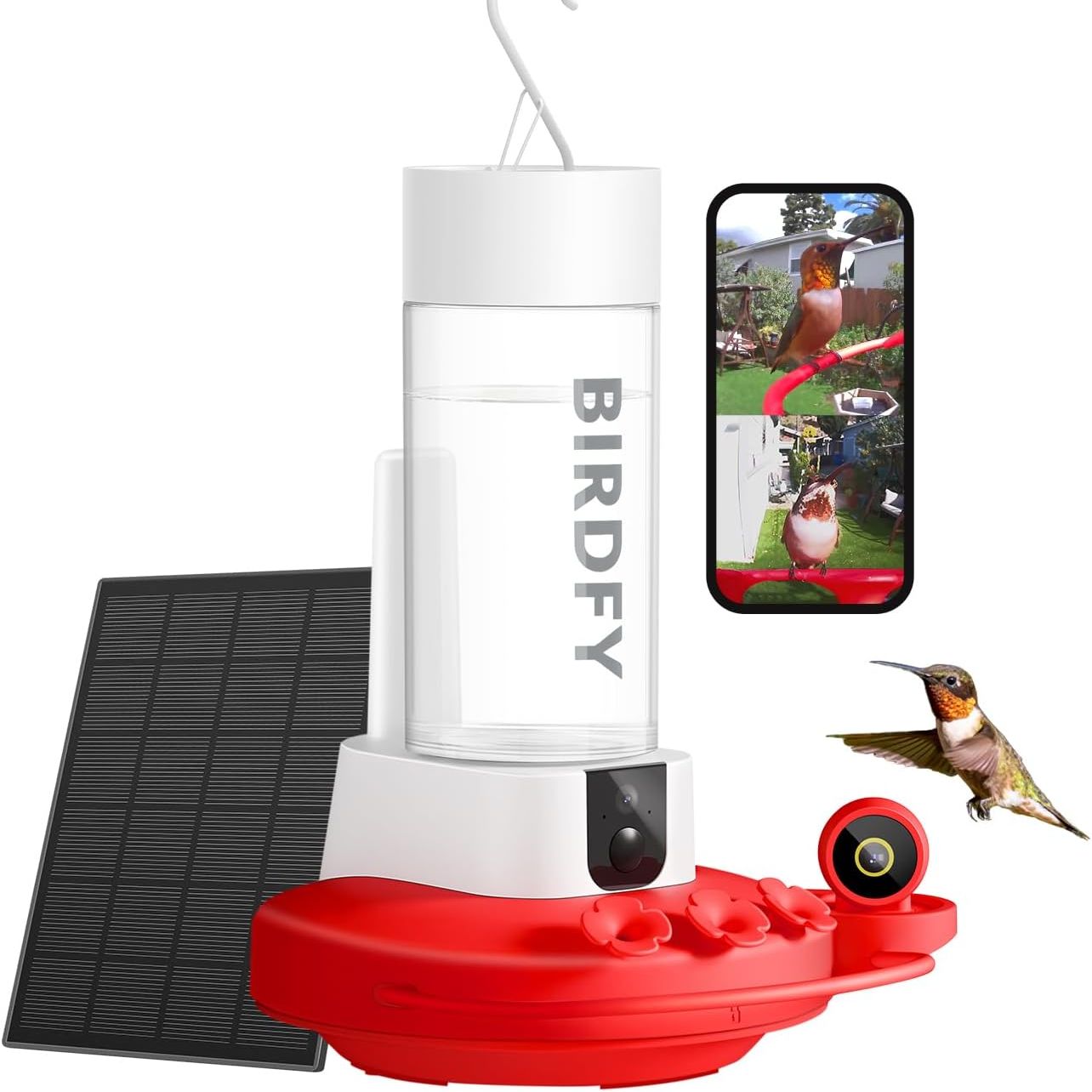 Birdfy Hummingbird Feeder With Dual Cameras - 2k Hd Smart Cameras Solar Powered, Close-Up Bird Video/live Watching &amp;amp; Instant Notifications, Ant Moat &amp;amp; Leakproof - 20oz