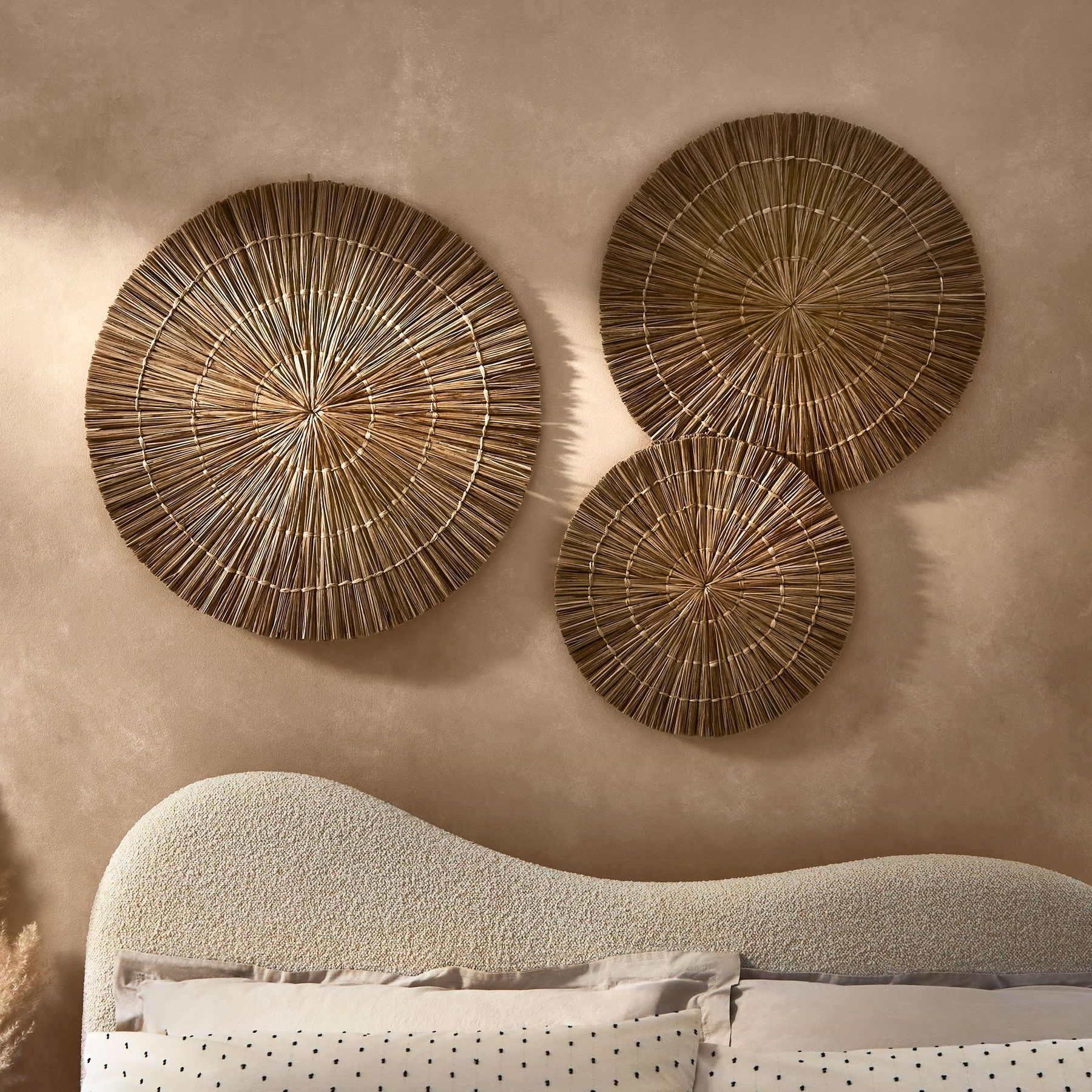 Set of 3 Neutral Woven Rattan Wall Plaques