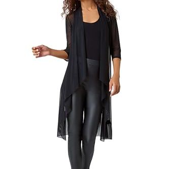 Roman Women's Mesh Sheer Longline Kimono - Ladies Fashion Cover Ups for Formal Fancy Casual Everyday Work Evening Dinners Party Christmas New Years Occasions - Black - Size 20