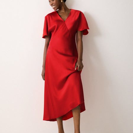Satin Bias Cut Dress | Red