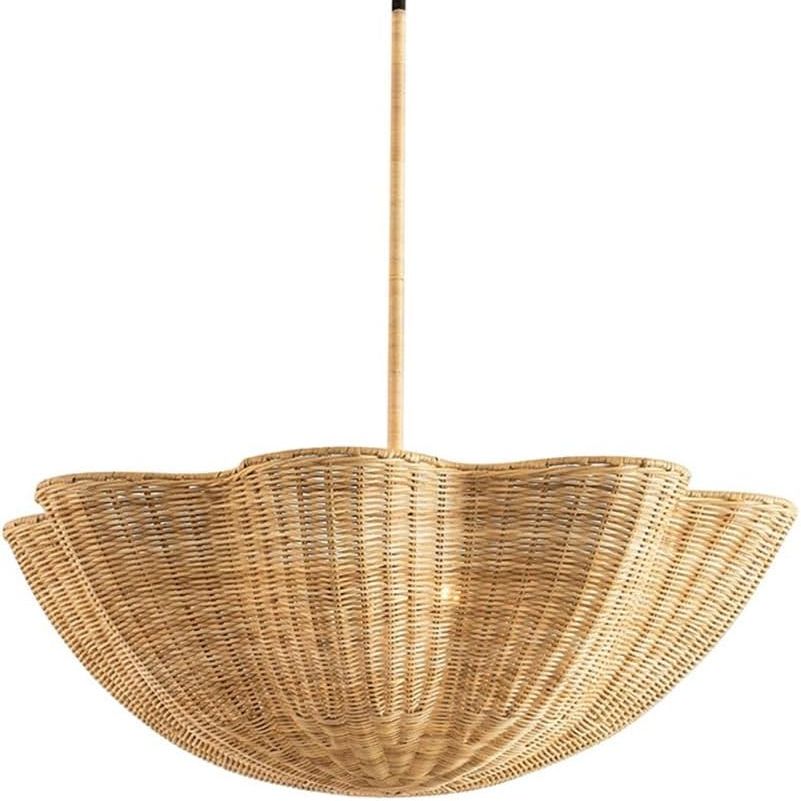 Natural Rattan Woven Chandelier, Handcrafted Scalloped Wicker Pendant Light, Coastal Boho Hanging Lamp, Led E27 Adjustable Ceiling Fixture for Dining Room, Living Room, Bedroom,beach House Decor(60cm)