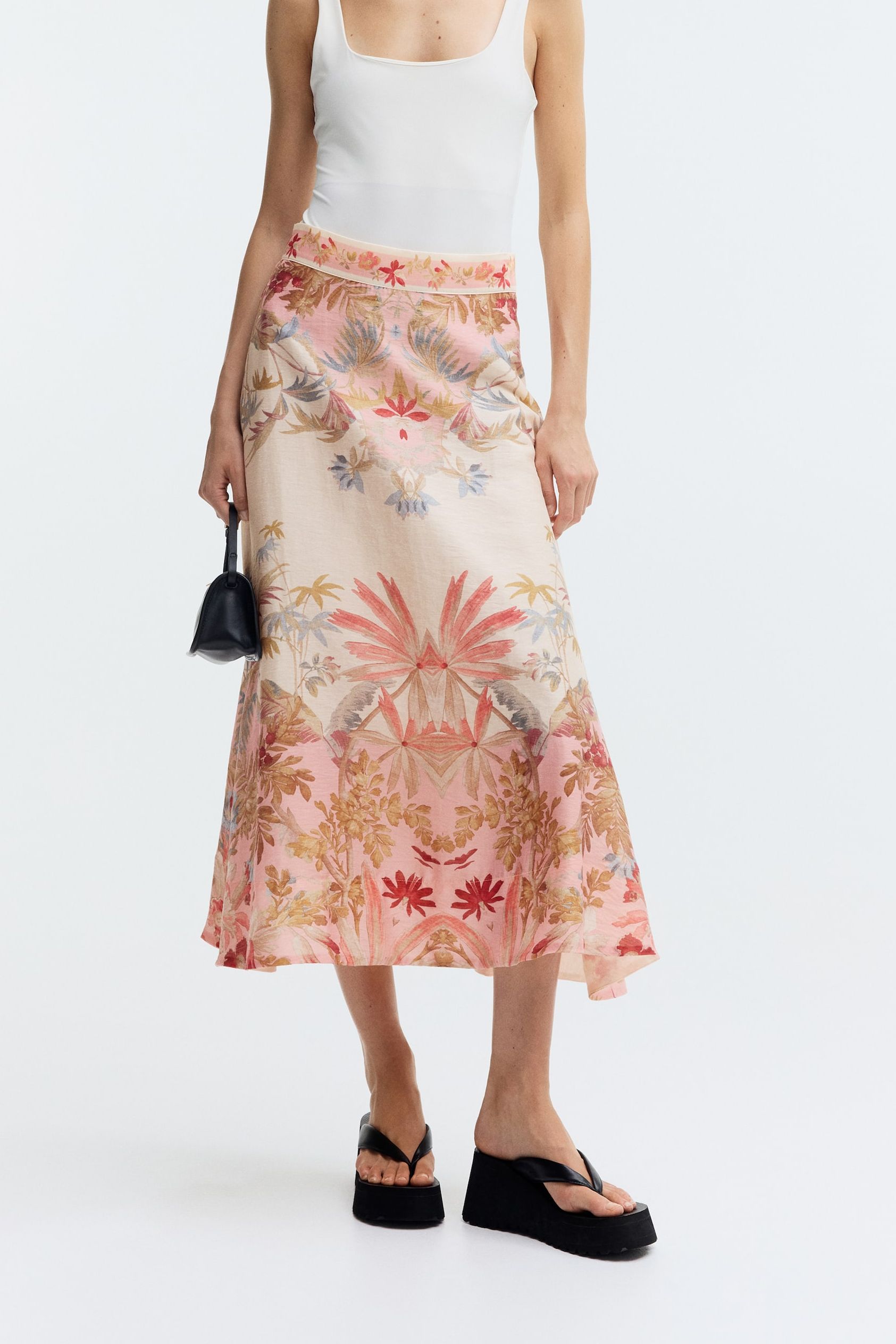 Flared Linen-Blend Skirt