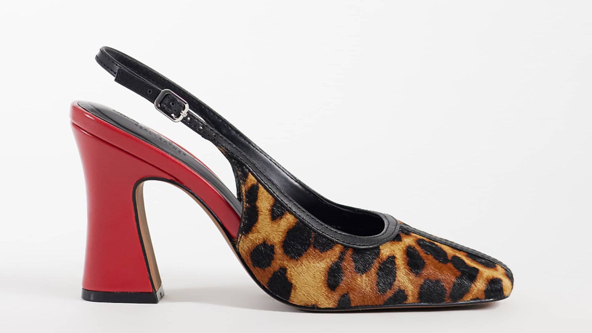 Asos Design Pristine Premium Hair on Real Leather Slingback Block Heels in Leopard and Red