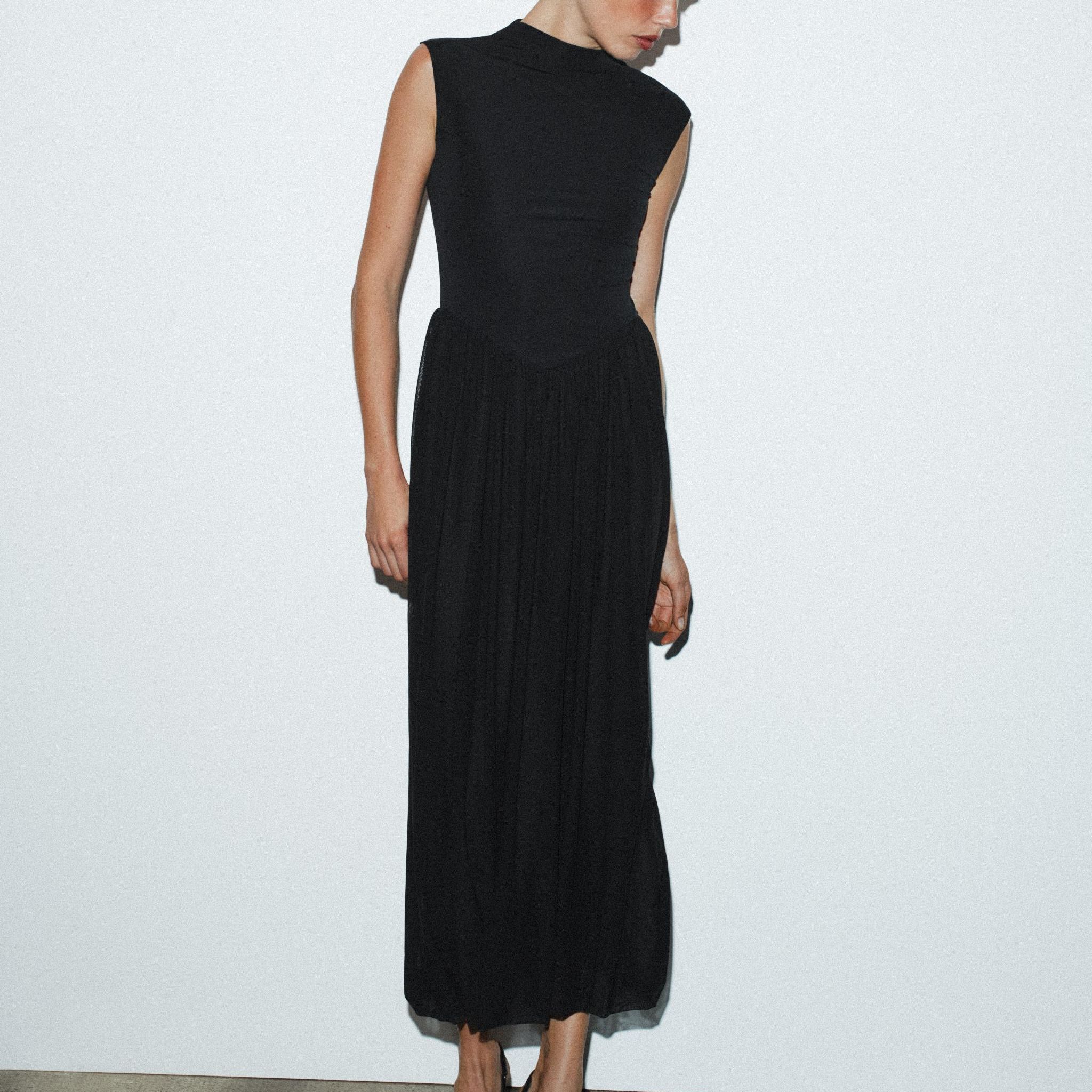 Long Contrast Tulle Dress