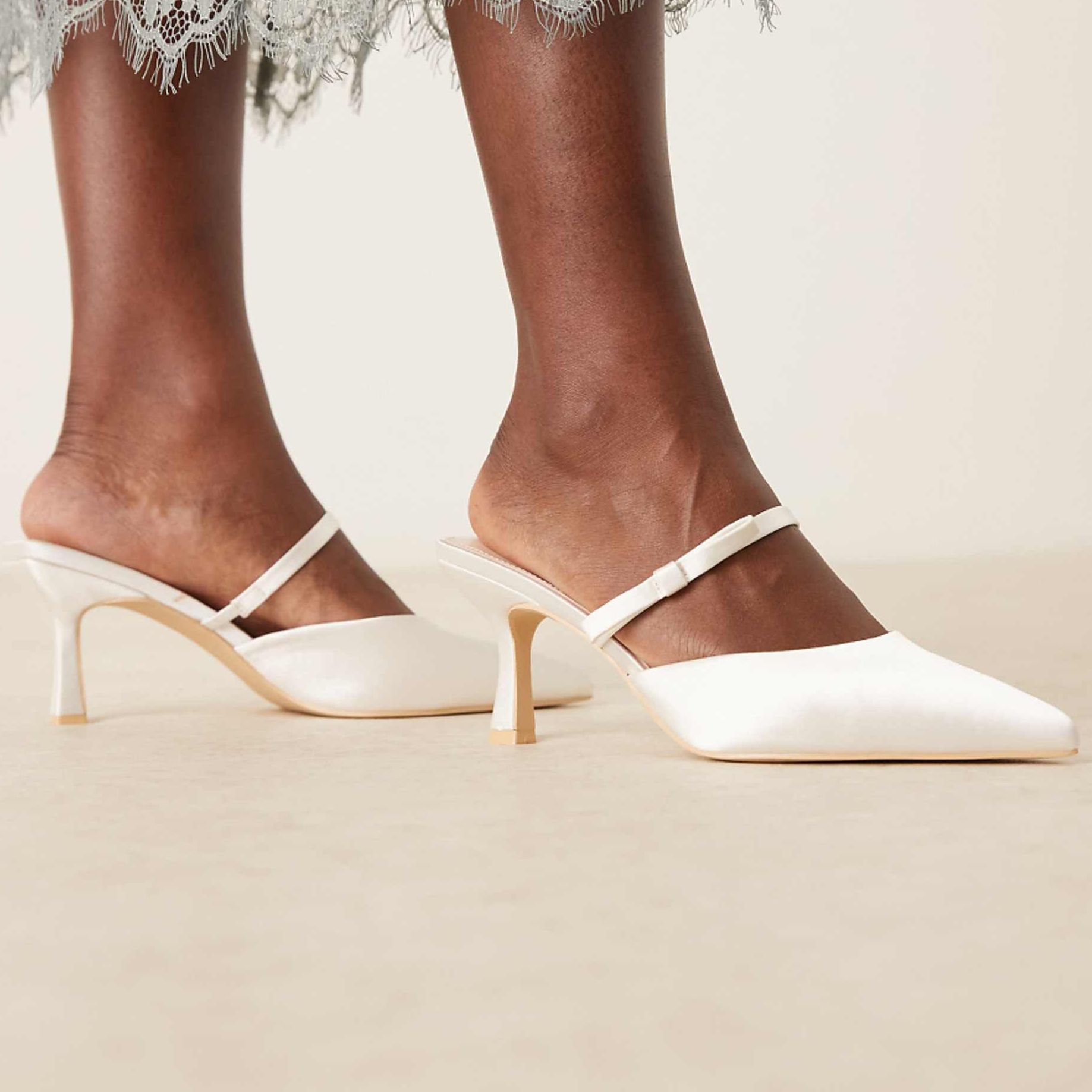 Be Mine Bridal Demina Heeled Mules in Ivory Satin