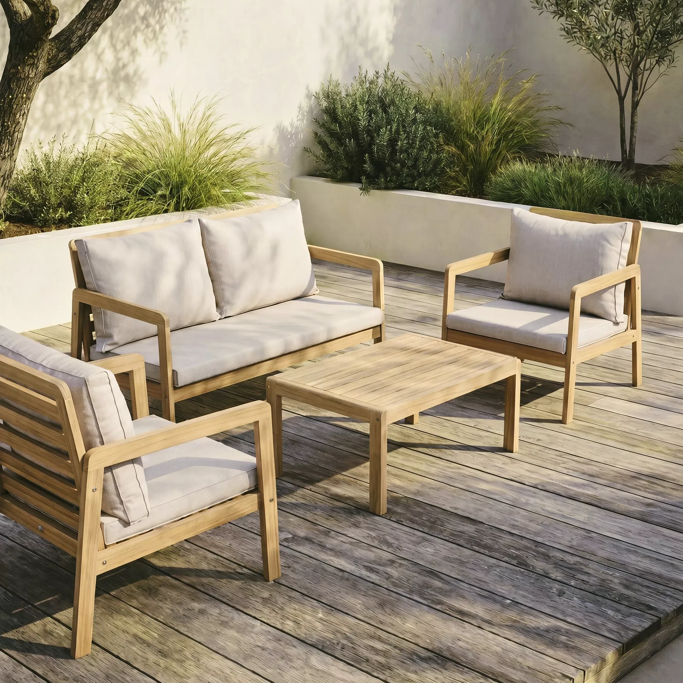 John Lewis Acacia Wood 4-Seater Garden Lounge Set, Natural