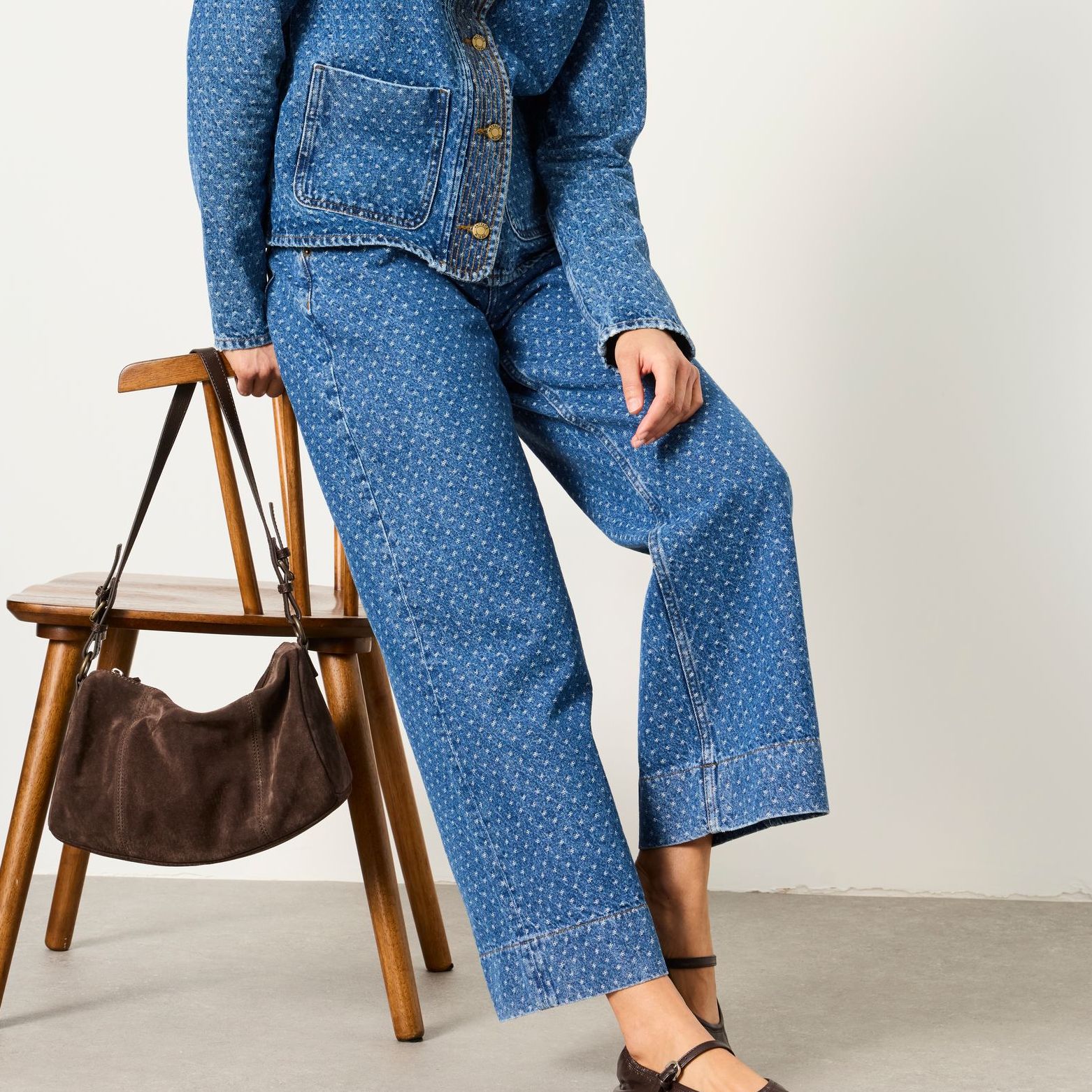 Hove Blue Denim Spot Wide Leg Crop Jeans