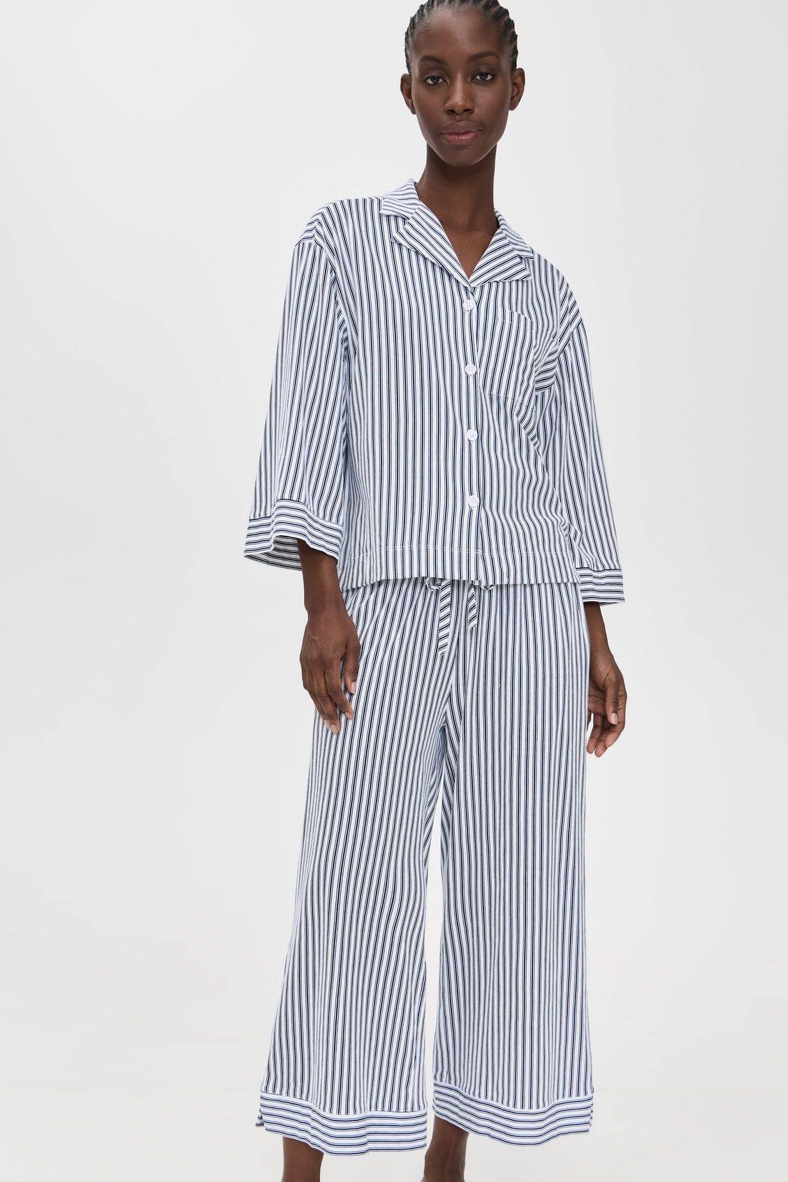 Petite Plume Luxe Pima French Ticking Wide Leg Pajama Set