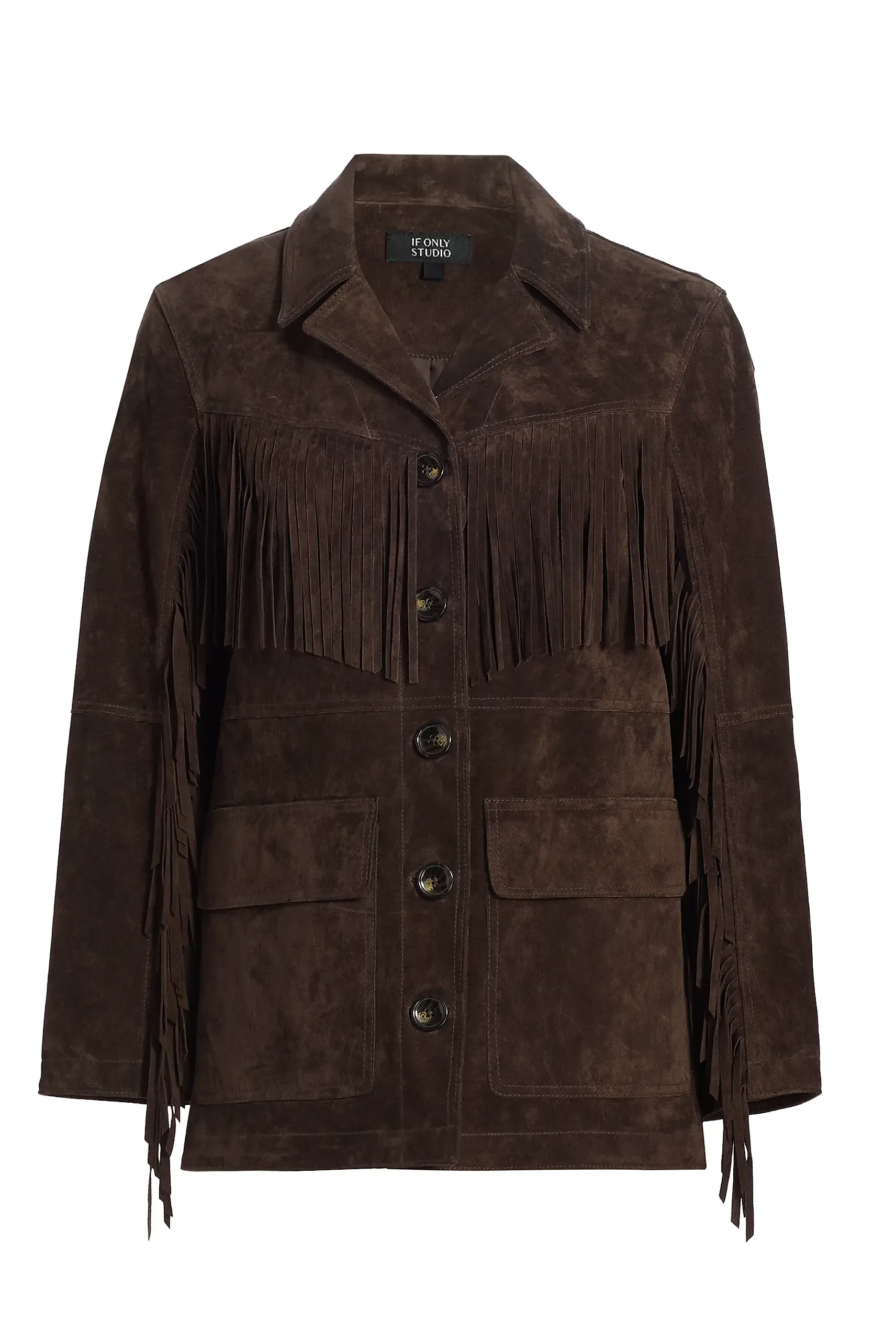 Fringe Suede Button-Front Jacket