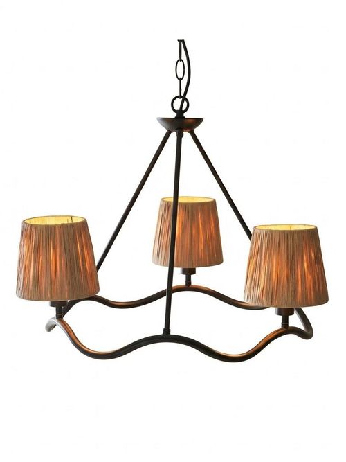Wriggle 3 Light Pendant With Wrapped Raffia Shades in Matt Black