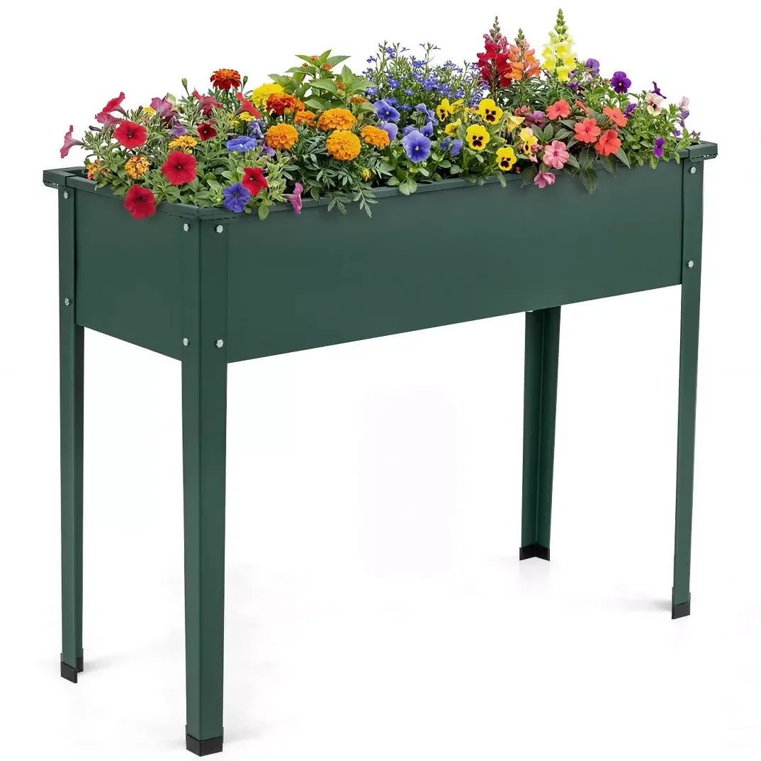 Costway 1/2 Pcs Raised Garden Bed, Elevated Metal Planter Box With Legs and Drainage Holes Green/black