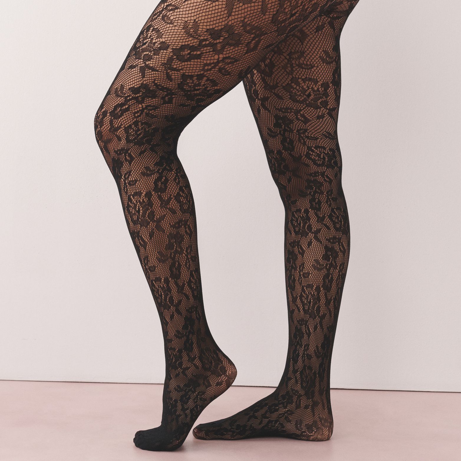 Black Floral Lace Pattern Tights 1 Pack - Size Small