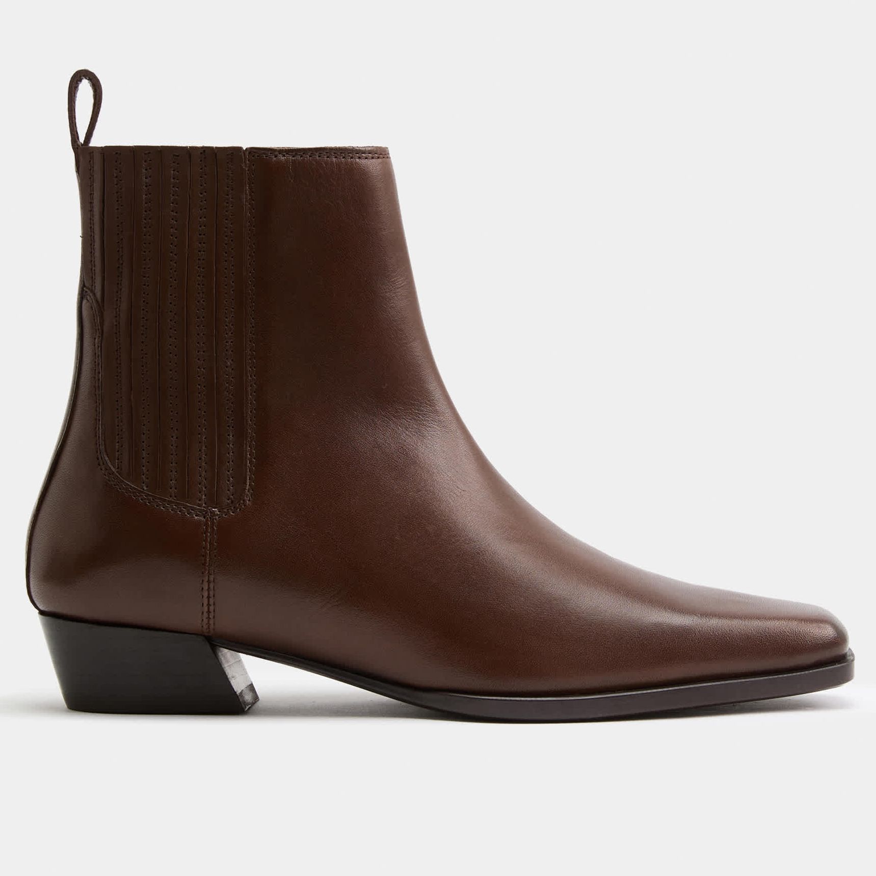 Leather Western Block Heel Ankle Boots