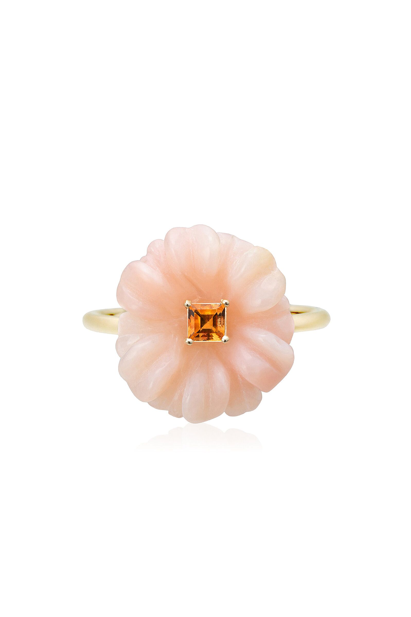 Blossom 9k Yellow Gold Pink Opal and Citrine Ring