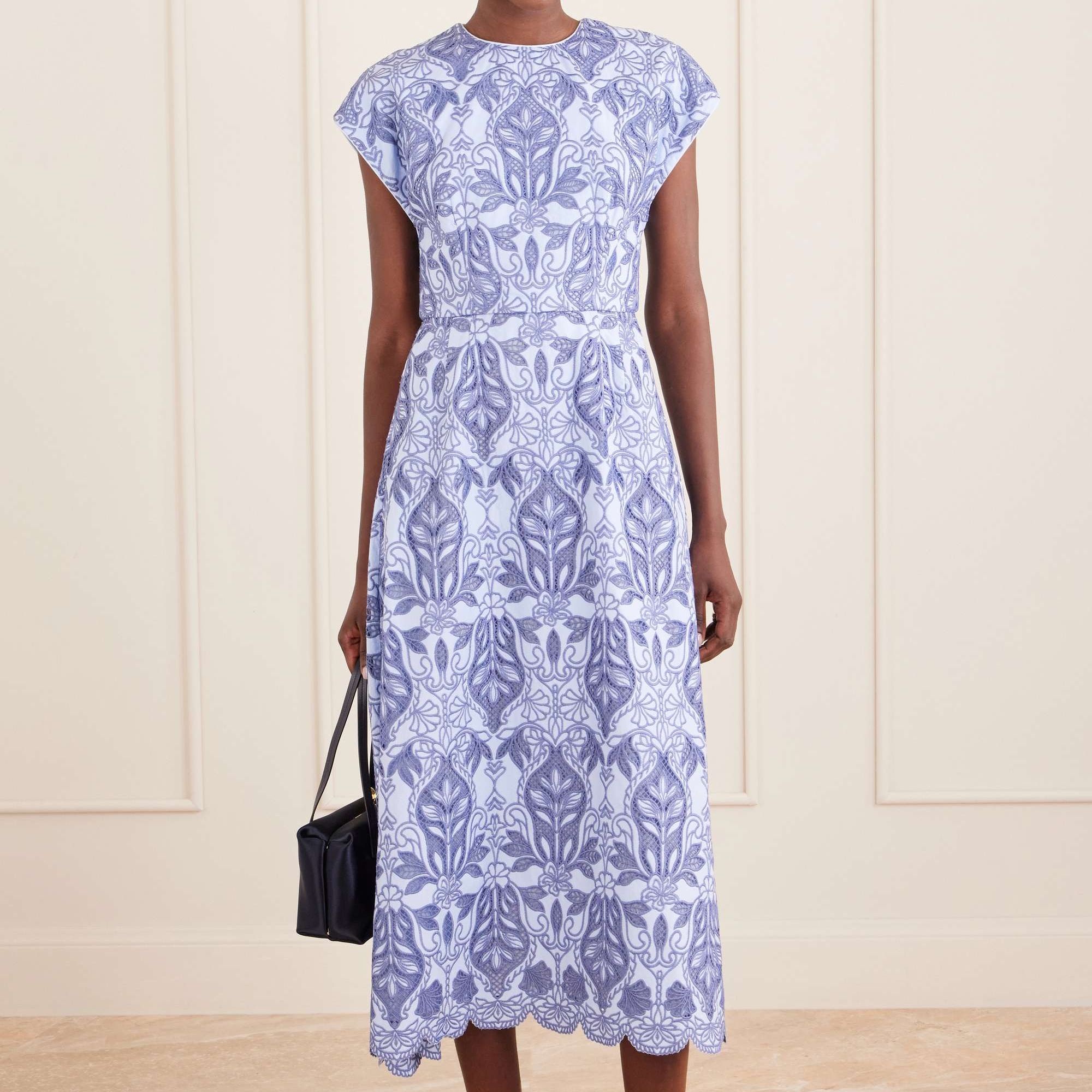 Blooming Lanterns Scalloped Embroidered Cotton Midi Dress