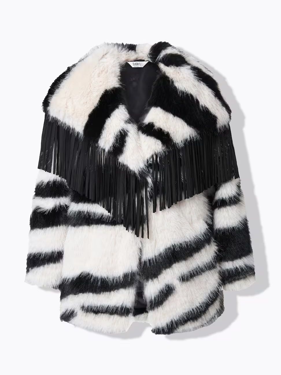 Ulla Popken, Striped Plush Fringe Collar Jacket